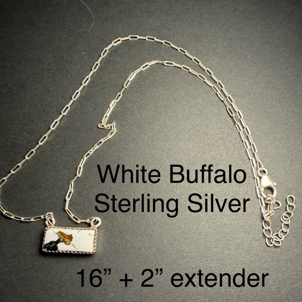 White Buffalo Sterling Silver Bar Necklace - 16" with 2" Extender